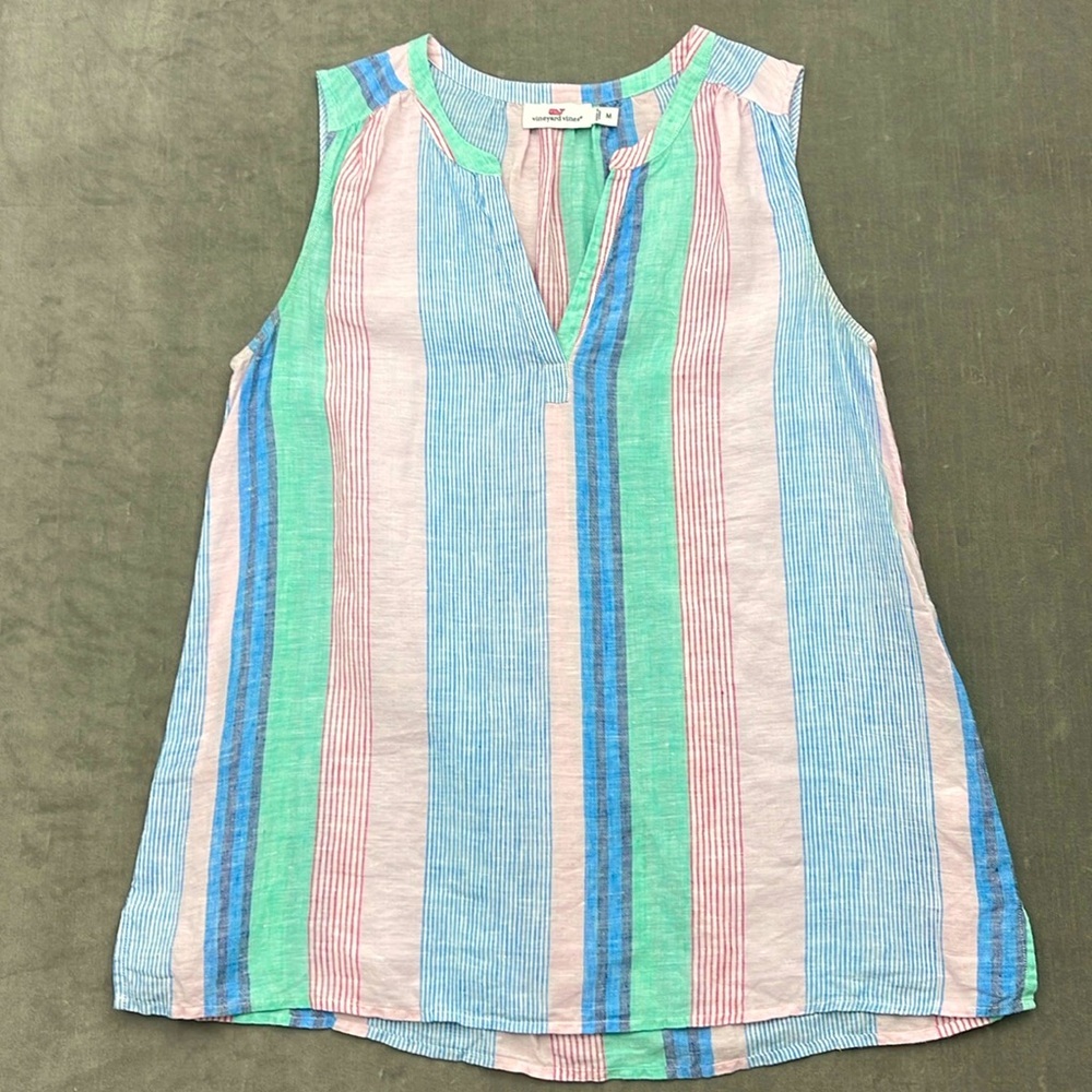 Vineyard Vines Womens Blue White Striped Linen Sleeveless Tunic Tank Size M